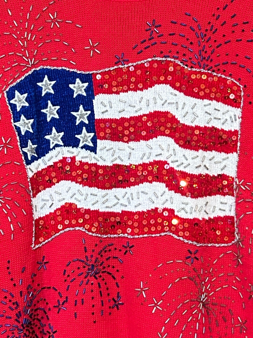 VTG Berek Patriotic American Flag & Fireworks Sweater Red Size Large - Picture 5 of 10